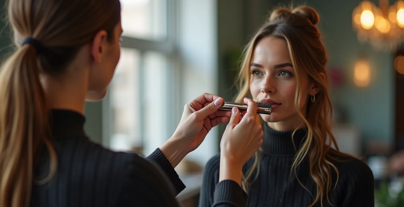 Démonstration de l'angle optimal de la brosse pendant un brushing